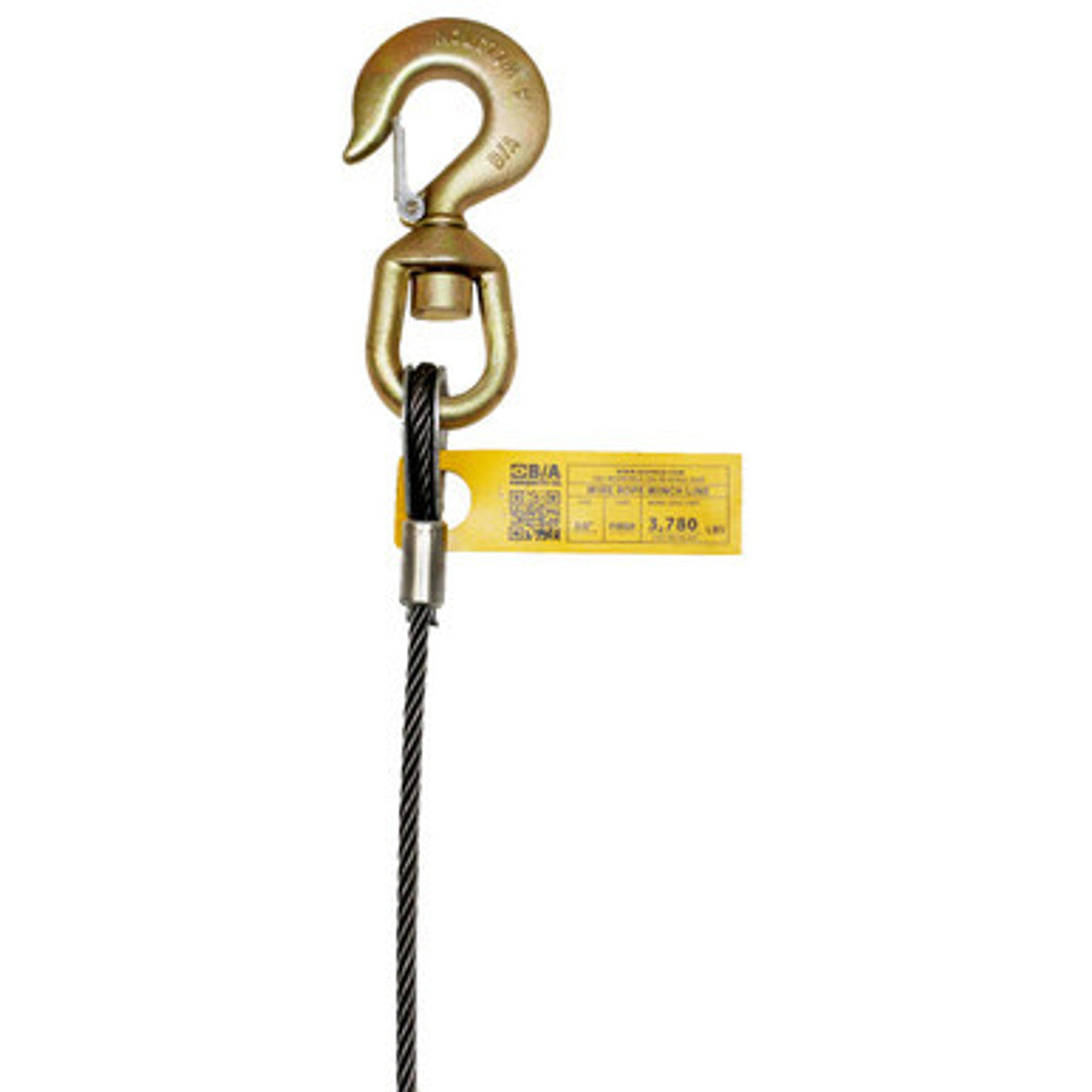 B/A 3/8" Fiber Core Winch Cable w/ Swivel Hook