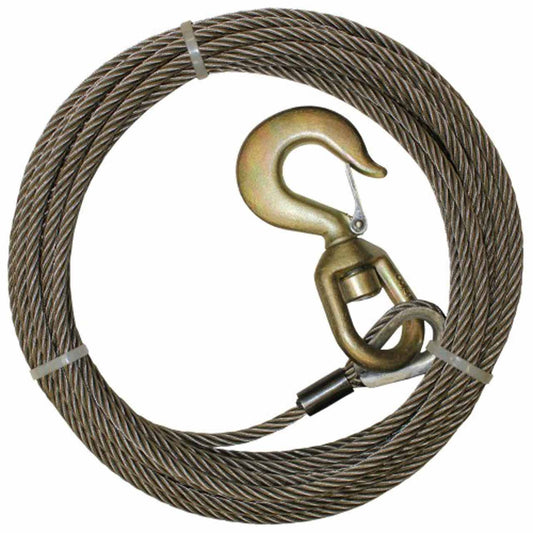 B/A 7/16" Steel Core Winch Cable w/ Swivel Hook
